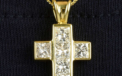An 18ct gold square-shape diamond crucifix pendant, by Theo Fennell.