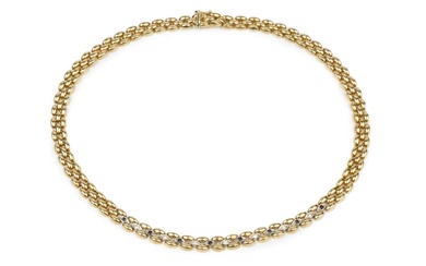 An 18ct yellow gold, diamond and sapphire set necklace by...
