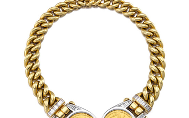 An 18k bi-color gold and diamond coin necklace,, Bulgari