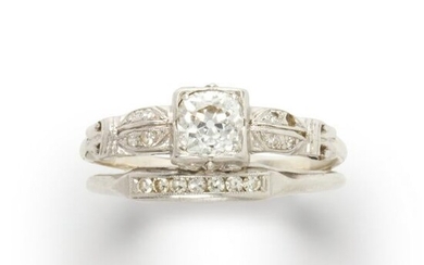 An Art Deco diamond and platinum wedding ring set