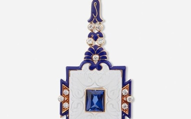 An Art Deco rock crystal, enamel, diamond, and
