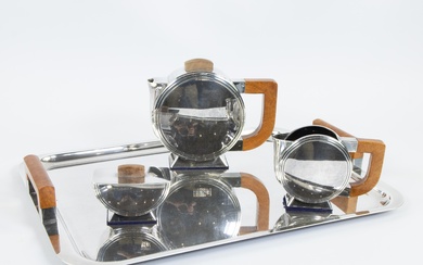 An Art Deco silver-plate four-piece tea set Christofle designed in the 1930s by Christian Fjerdingstad
