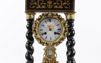 An Ebonised Four Pillar French Portico Mantle Clock c1860, Signed Leroy Paris (H:50cm)
