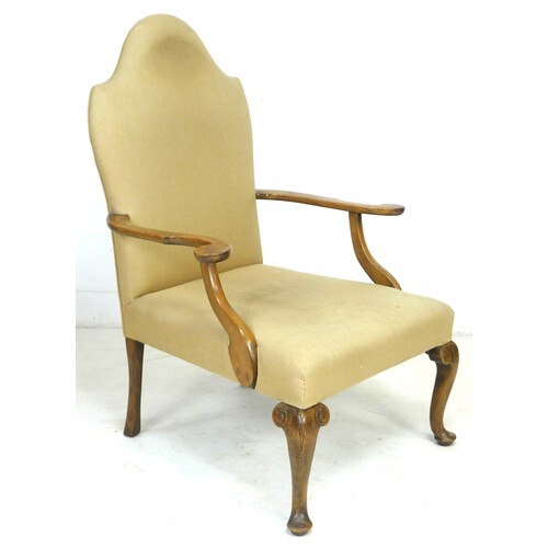 An Edwardian mahogany open armchair, in Queen Anne style, up...