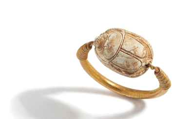 An Egyptian Gold and Steatite Scarab Swivel Ring