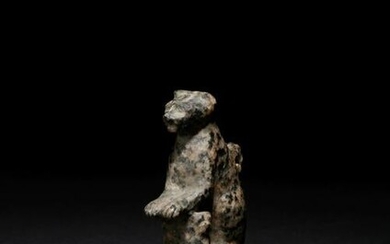 An Egyptian Granite Amulet of a Cat with Kittens Height