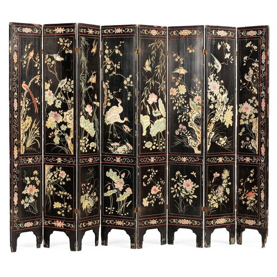 An Eight-Panel Chinese Lacquered Room Screen