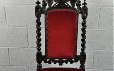 An Oak Dining Chair, In Jacobean style, carved with a dog mask on barley twist legs