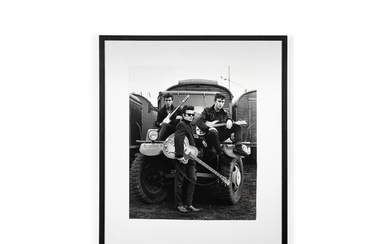 An Photograph of John Lennon, George Harrison And Stuart Sutcliffe At Hamburg Fun Fair By Astrid Kirchherr (German, Born 1938)