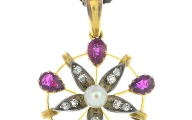 An early 20th century 9ct gold diamond, cultured pearl