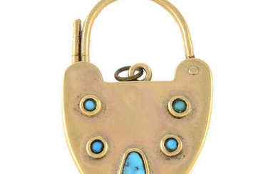 An early 20th century 9ct gold turquoise padlock charm.
