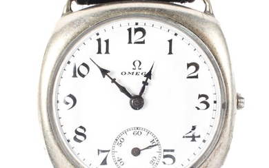 An early 20th century Omega cushion case wristwatch, caliber 25.5.