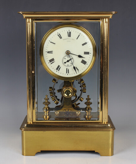 An early 20th century lacquered brass four glass electric mantel clock by Eureka Clock Co Ltd London
