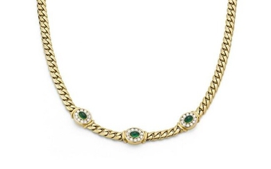 An emerald and diamond-set necklace