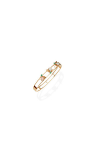 An opal, emerald and gold hinged bangle