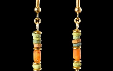 Ancient Egypt, Greco–Roman Period Earrings with faience and carnelian beads (No Reserve Price)
