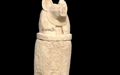 Ancient Egypt, Late Period Limestone Duamutef canopic jar, 37 cm / 6 kg
