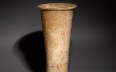 Ancient Egyptian Alabaster Truncated conical vessel. Middle Kingdom, 1887 - 1750 BC. 21.6 cm H.
