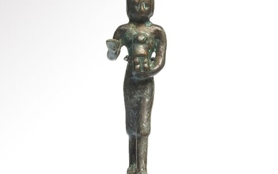 Ancient Egyptian Bronze Figure of a Scribe-Priest Carrying a Baboon, 1000 BC