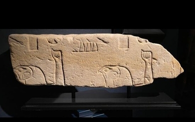 Ancient Egyptian Sandstone Large Temple or Chapel Relief wiht two gods Horus of Pe. 59 cm L.