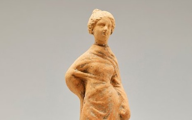 Ancient Greek, Hellenistic Terracotta Tanagra Female Figure Statue