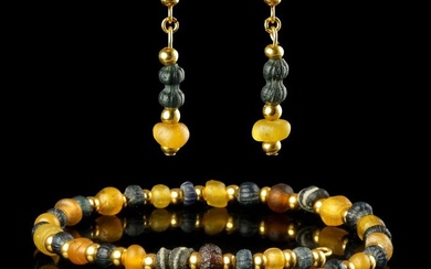 Ancient Roman Bracelet and Earrings with rare Roman glass beads