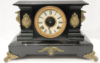 Ansonia Clock Co NY, Block & Gilt Metal Case Clock