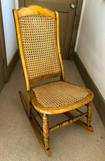 Antique 19th C Carved & Caned Rocking Chair