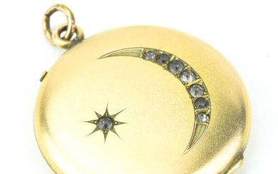 Antique 19th C Crescent Moon & Star Locket Necklace