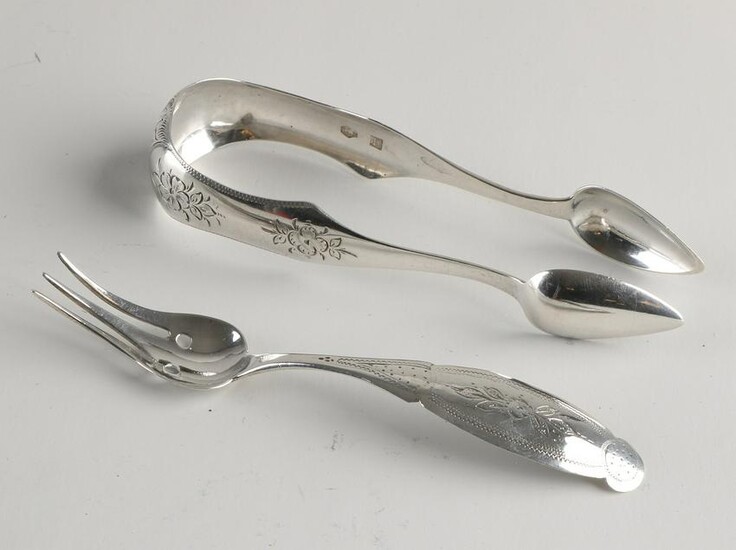 Antique 835/000 silver Biedermeier sugar tongs. L