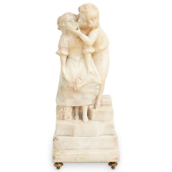 Antique Alabaster "Boy Kissing a Girl" Sculpture