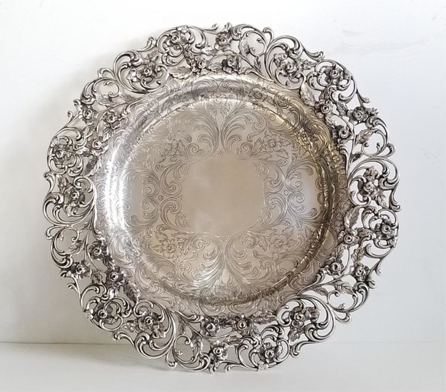 Antique American Sterling Silver Repousse Platter