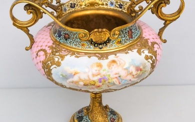 Antique French Champleve Porcelain Urn