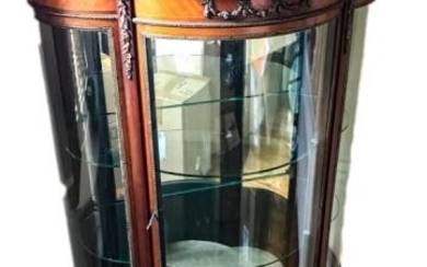 Antique French Rococo Marble Top Curio Cabinet