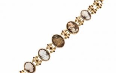 Antique Gold and Hardstone and Shell Cameo Bracelet