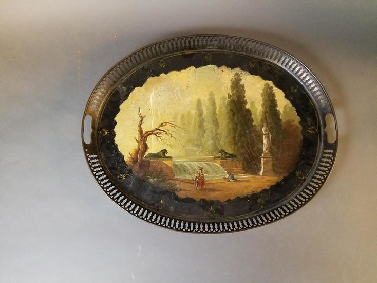 Antique Hand Painted Metal Tole Tray