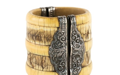 Antique Indian Elephant Ivory Sterling Bangle Bracelet