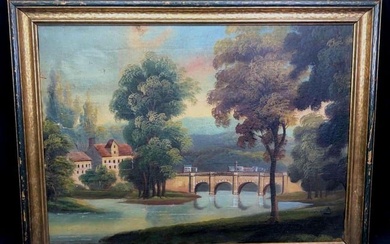 Antique Oil Landscape Painting On Canvas