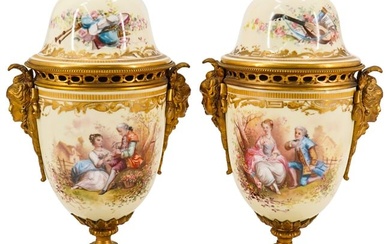 Antique Pair of Gilt French Sevres Urns