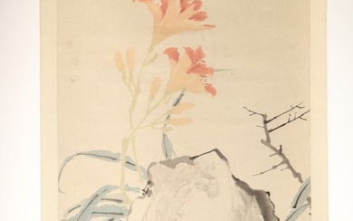 Antique Signed Chinese or Japanese Scroll Painting, Lilies