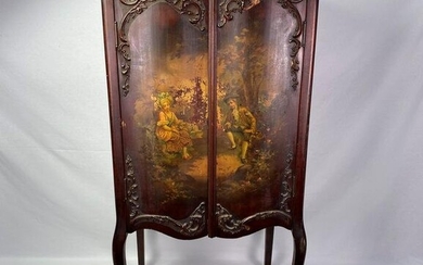 Antique Victorian Walnut Hand Painted Cabinet