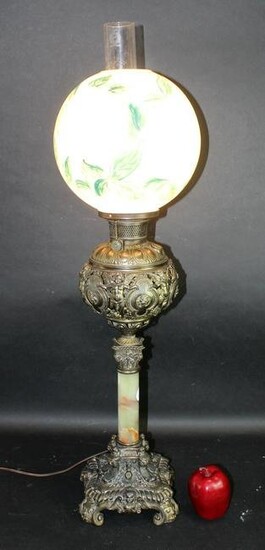 Antique Victorian brass and onyx lamp