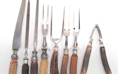 Antler Carving Forks and Sharpening Steel with Sterling Silver Collars