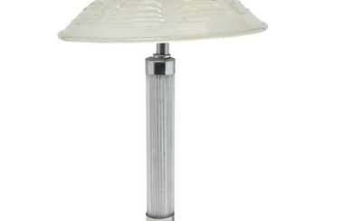 Art Deco Nickel and Glass Tubular Table Lamp.