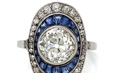 Art Deco Platinum 2.40 Ct. Diamond & Sapphire Ring