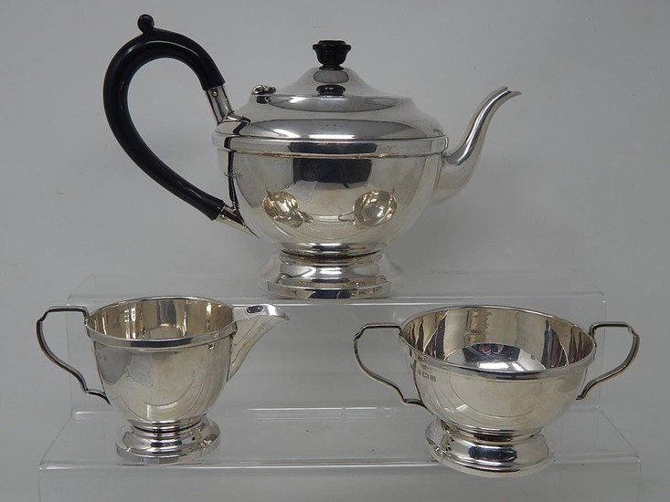 Art Deco Silver Three Piece Conical Form Tea Set, Comprising...