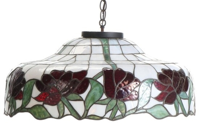 Art Nouveau Red Peonies Mosaic Glass Pendant Light