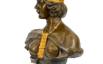 Art Nouveau Style Gold Patinated Two Tone Bronze Bust Female Figure - 12lbs