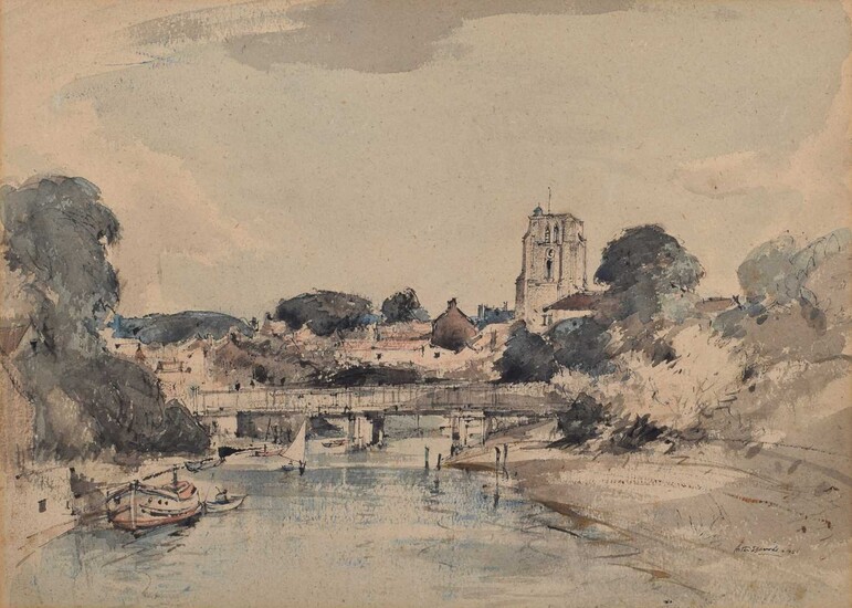 § Arthur Sherwood Edwards (British 1887-1960) River scene with boats