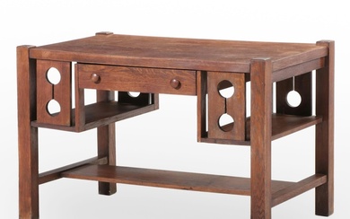 Arts and Crafts Oak Library Table, Early 20th Century